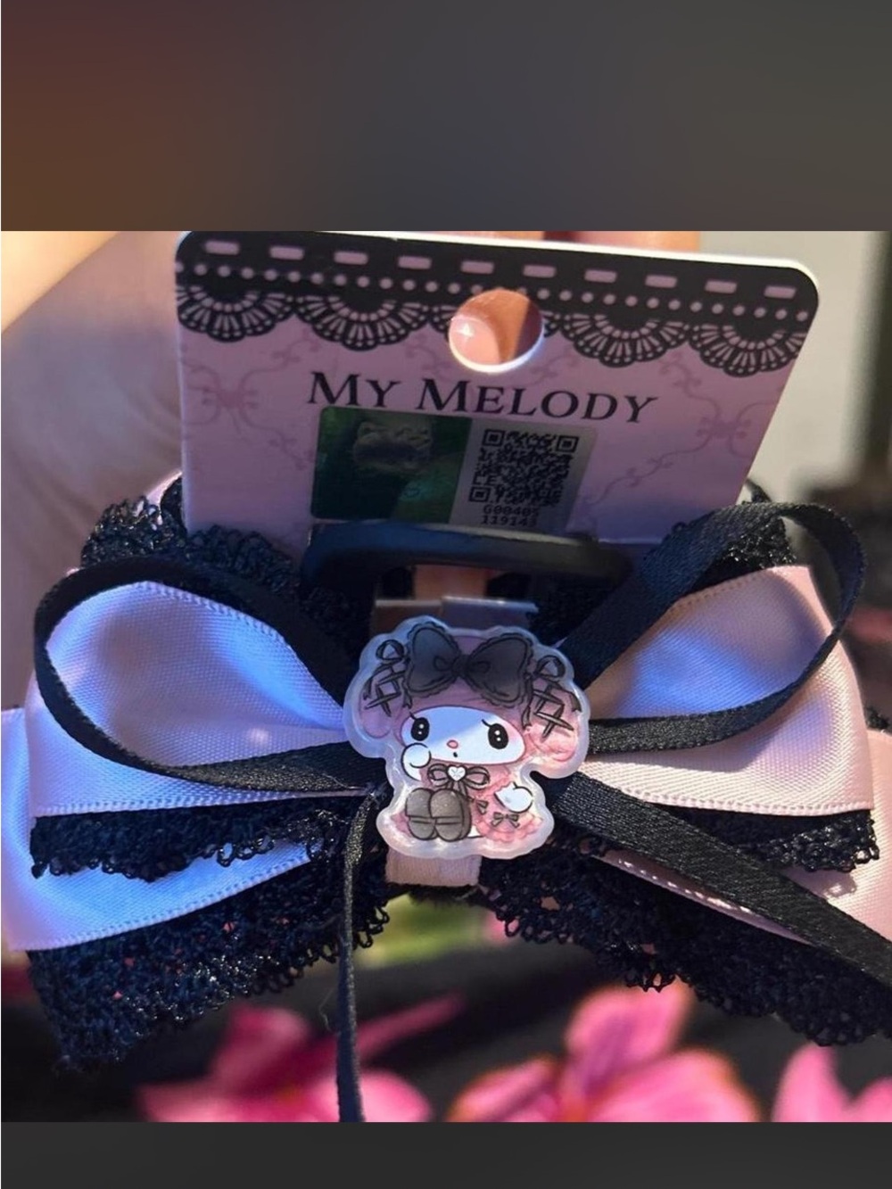 My Melody Pink and Black Hair Bow Clip